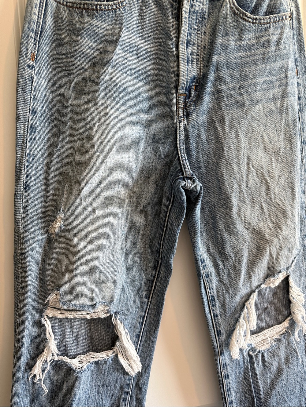 Pilcro Women's Straight Leg Ripped Blue Jeans - Picture 2 of 4